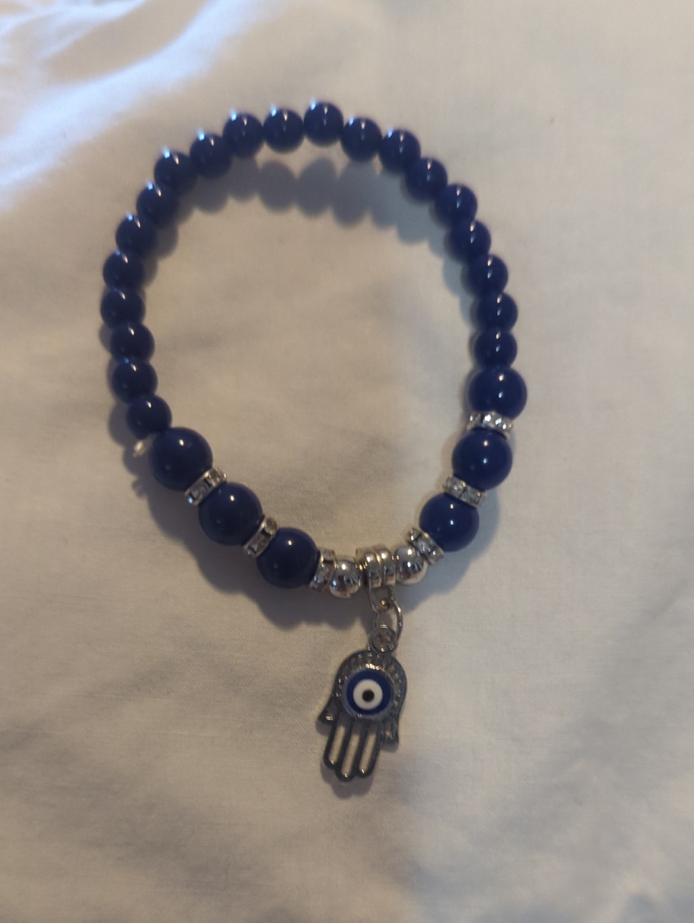 Blue Beaded Hamsa Charm Bracelet
